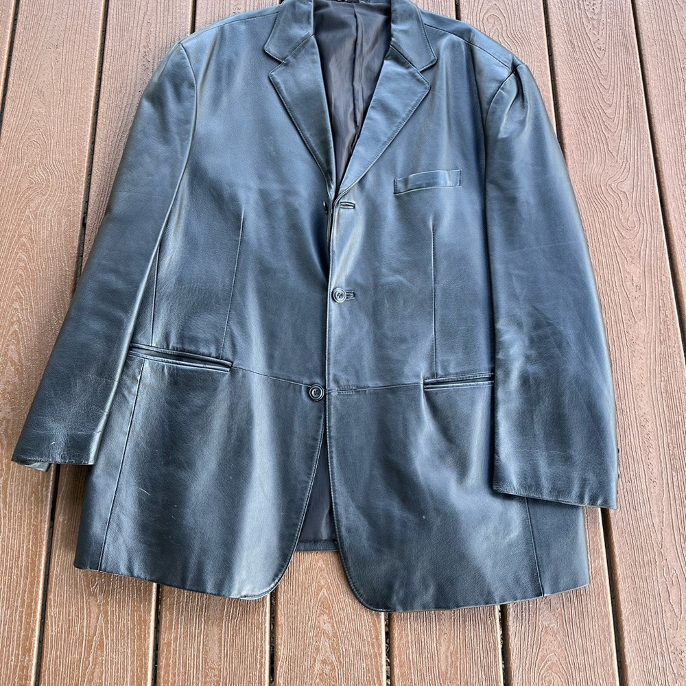 Stafford Black Leather Pea Coat Jacket